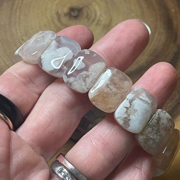 Pink flower agate soft bangle bracelet beaded beads new handmade .75” High beads - Picture 8 of 8